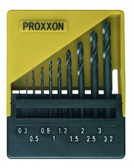 Свёрла спиральные Proxxon, сталь HSS набор 10шт, диаметр 0,3-3,2мм. (28874) 
