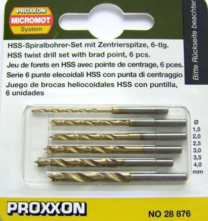 Свёрла спиральные Proxxon с направляющим центром, сталь HSS набор 10шт, диаметр 1,5-4,0мм. (28876) 