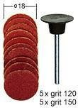 Шлифовальные круги Proxxon с дискодержателем ø.18 мм., зерн. К 120 и К150 по 5 шт. (28982)