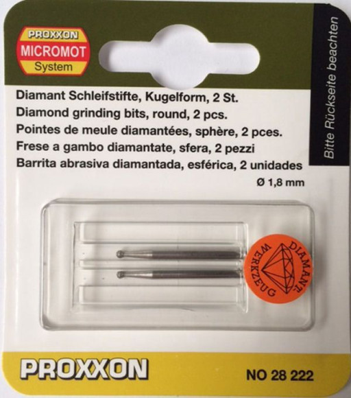Боры с алмазным напылением Proxxon, сфера, 1.8 мм, 2 шт. (28222) Боры с алмазным напылением Proxxon, сфера, 1.8 мм, 2 шт. (28222)