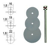 Отрезные диски Proxxon из пружинной стали с дискодержателем, 3 шт.: 16-19-22 мм. (28830)